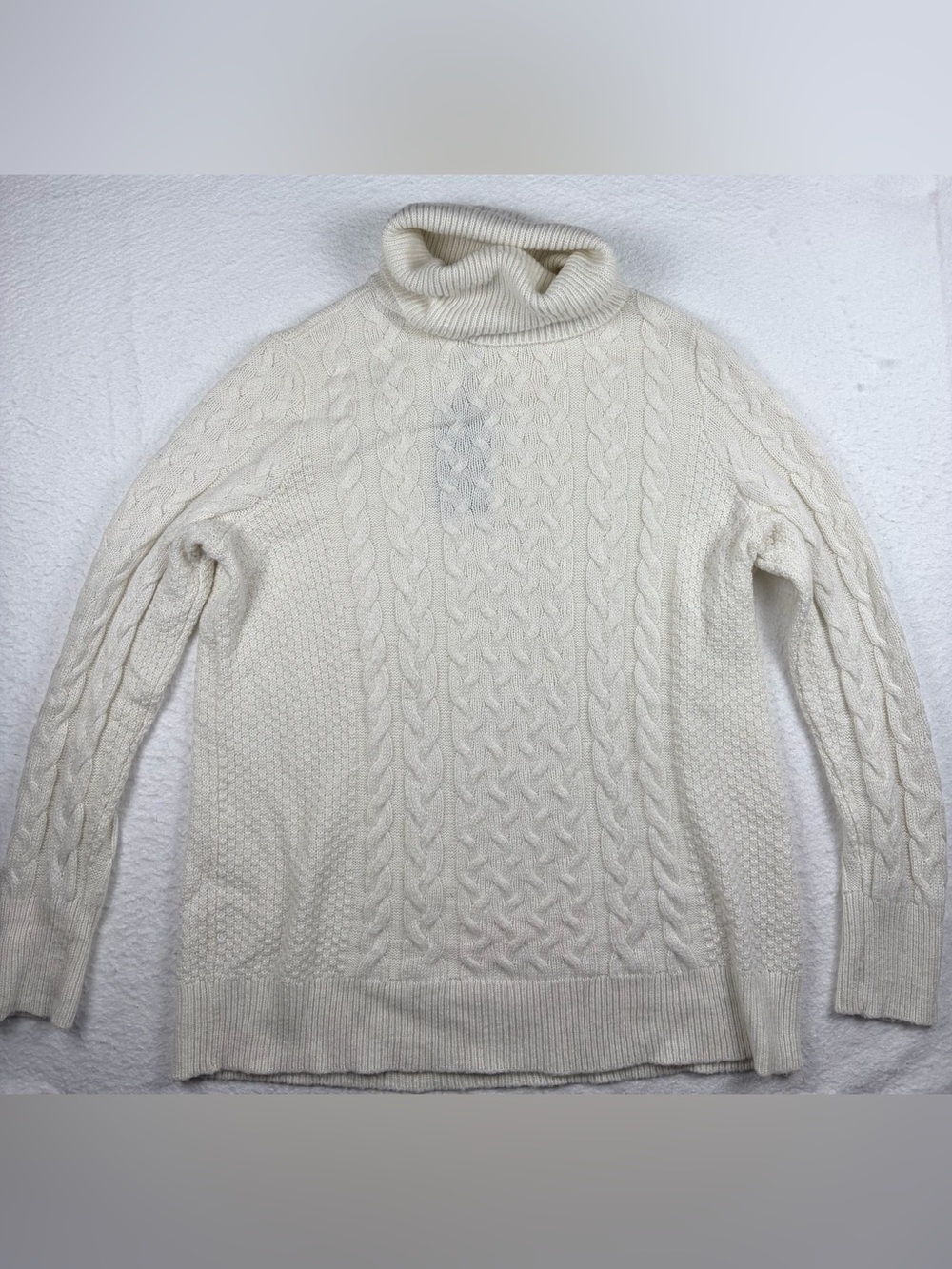 NWT Halogen x Atlantic-Pacific Cable‎ Knit Turtleneck Sweater Ivory Cloud M